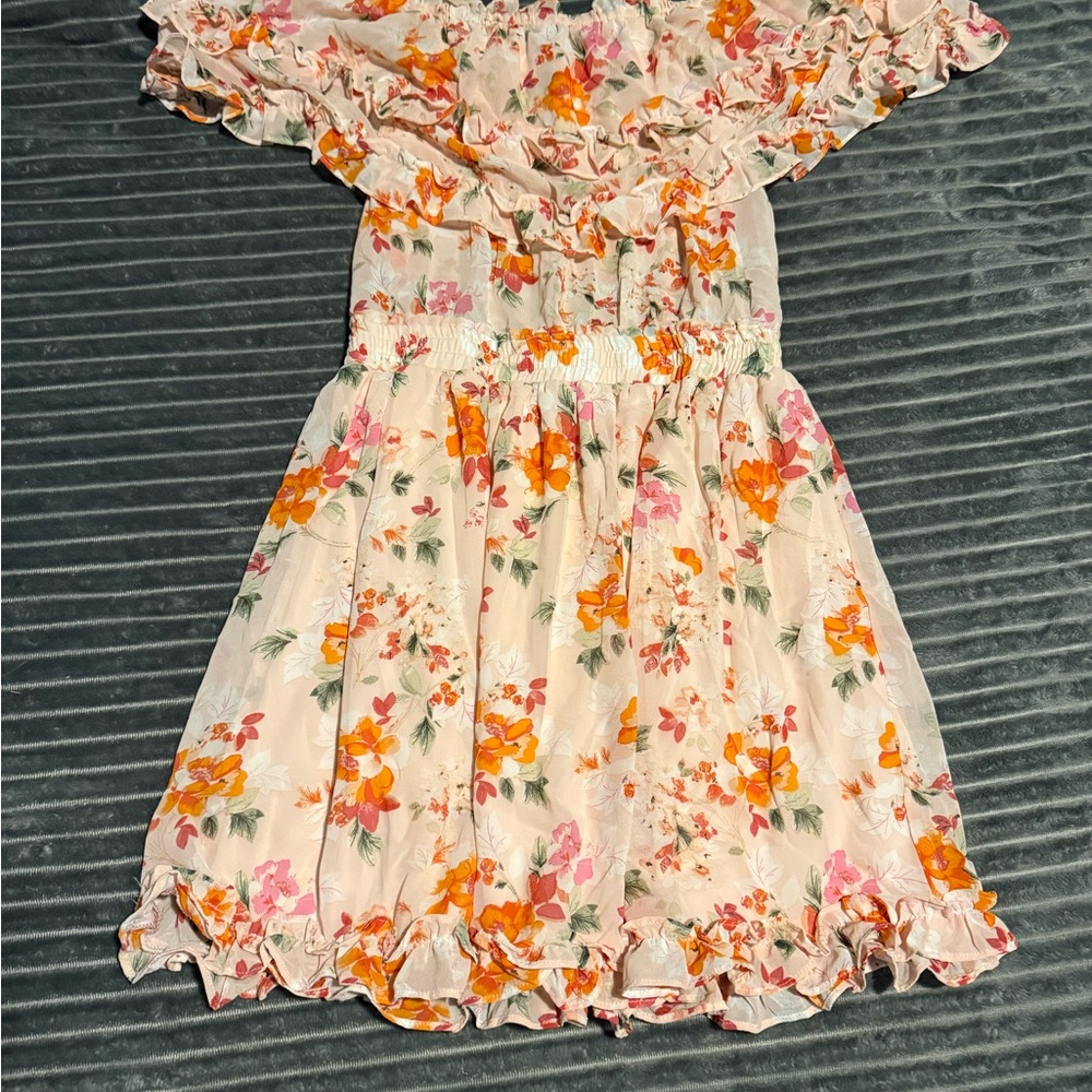 Floral Ruffle Dress in Blush Pink and Orange